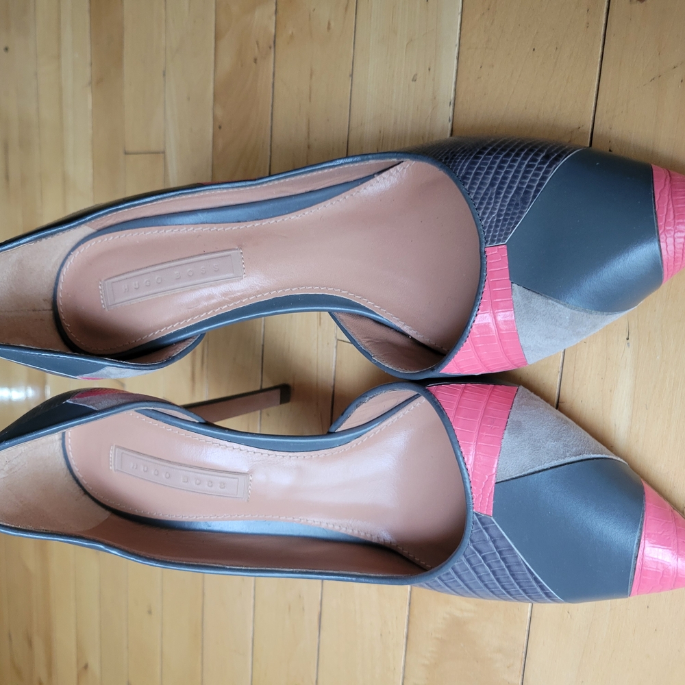 Hugo Boss Pink and Gray Color-Block Heels Brand New size US 7/EU37